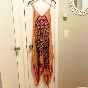 Theodora & Callum Revolve Lagenlook Beachy Handkerchief Orange Dress OS Boho